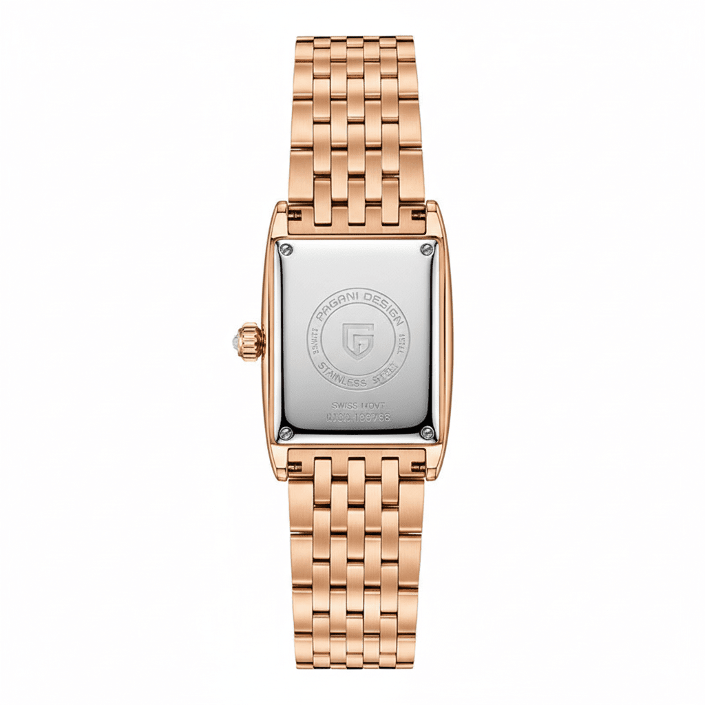 Relógio Pagani Design Feminino Retangular Safira e Cristais Gold BlackGramora | Luxury Ladies Clothing