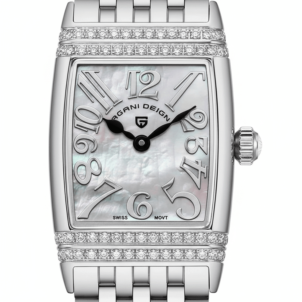 Relógio Pagani Design Feminino Retangular Safira e Cristais Silver Silver WhiteGramora | Luxury Ladies Clothing