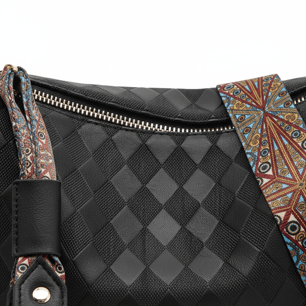 Bolsa Transversal com Estampa Geométrica e Alça Larga PretaGramora | Luxury Ladies Clothing