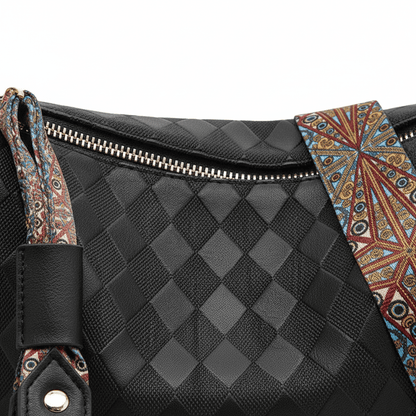 Bolsa Transversal com Estampa Geométrica e Alça Larga PretaGramora | Luxury Ladies Clothing