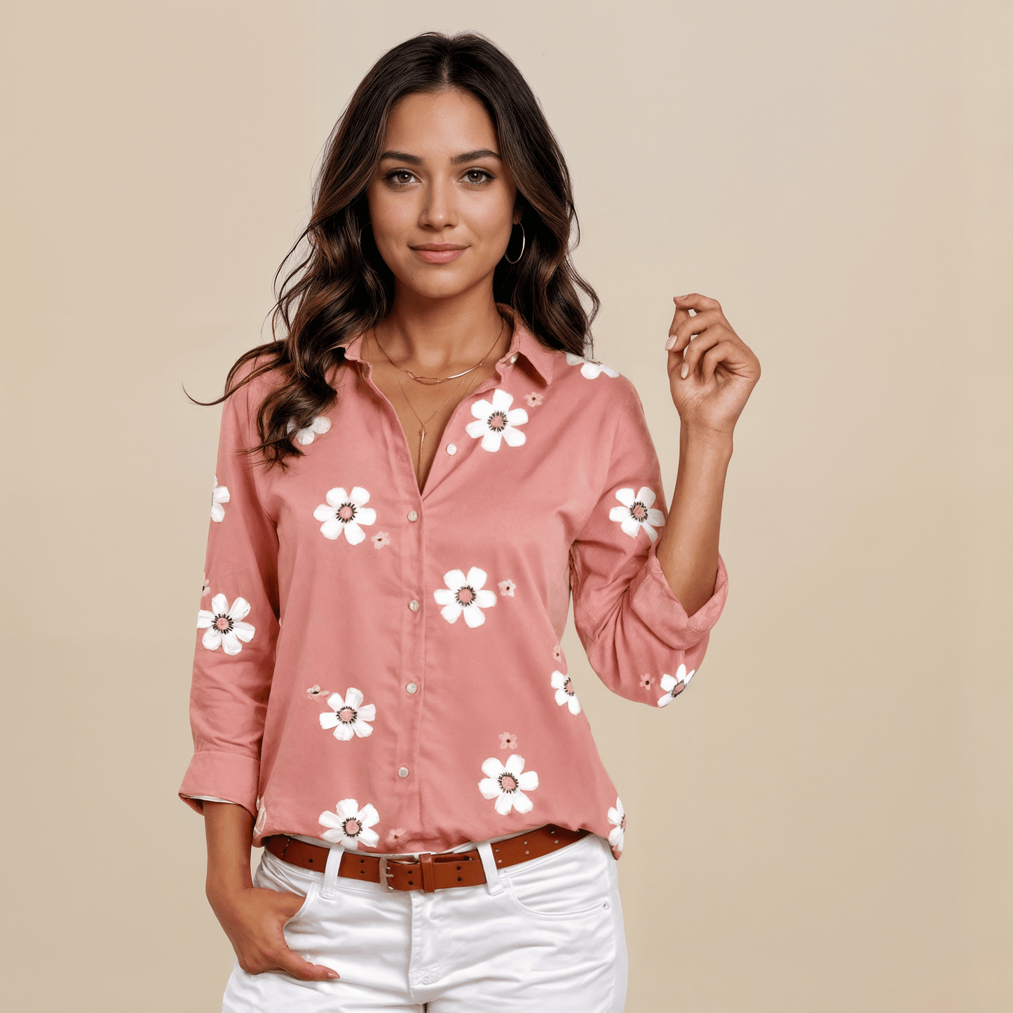 Camisa Feminina Floral de BotãoGramora | Luxury Ladies Clothing