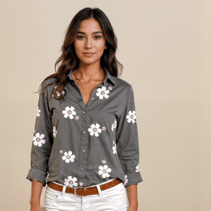 Camisa Feminina Floral de BotãoGramora | Luxury Ladies Clothing