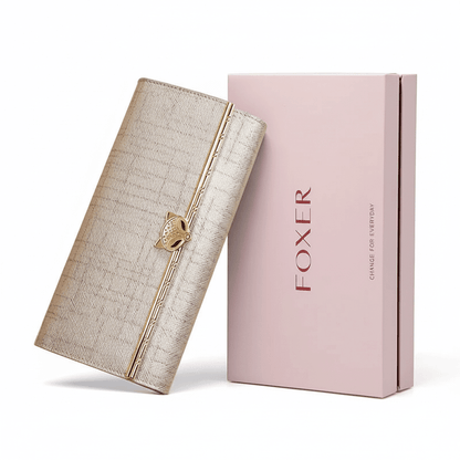 Carteira Feminina Longa em Couro com Fecho Metálico BegeGramora | Luxury Ladies Clothing