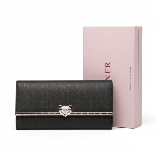 Carteira Feminina Longa em Couro com Fecho Metálico PretaGramora | Luxury Ladies Clothing