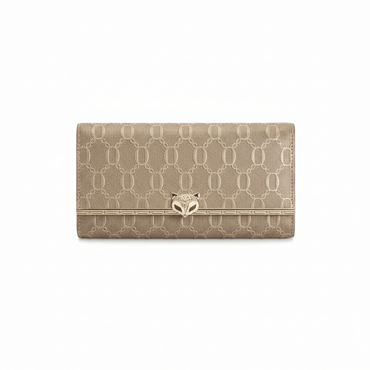 Carteira Feminina Longa Texturizada com Fecho Metálico BegeGramora | Luxury Ladies Clothing