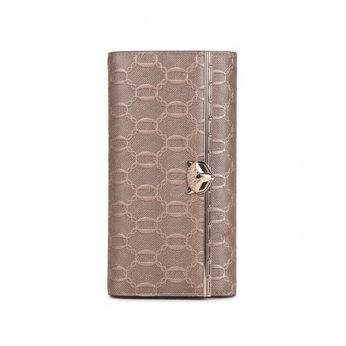 Carteira Feminina Longa Texturizada com Fecho Metálico RoseGramora | Luxury Ladies Clothing