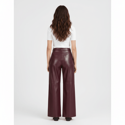 Calça Wide Leg em Couro Sintético Feminina de Cintura Alta