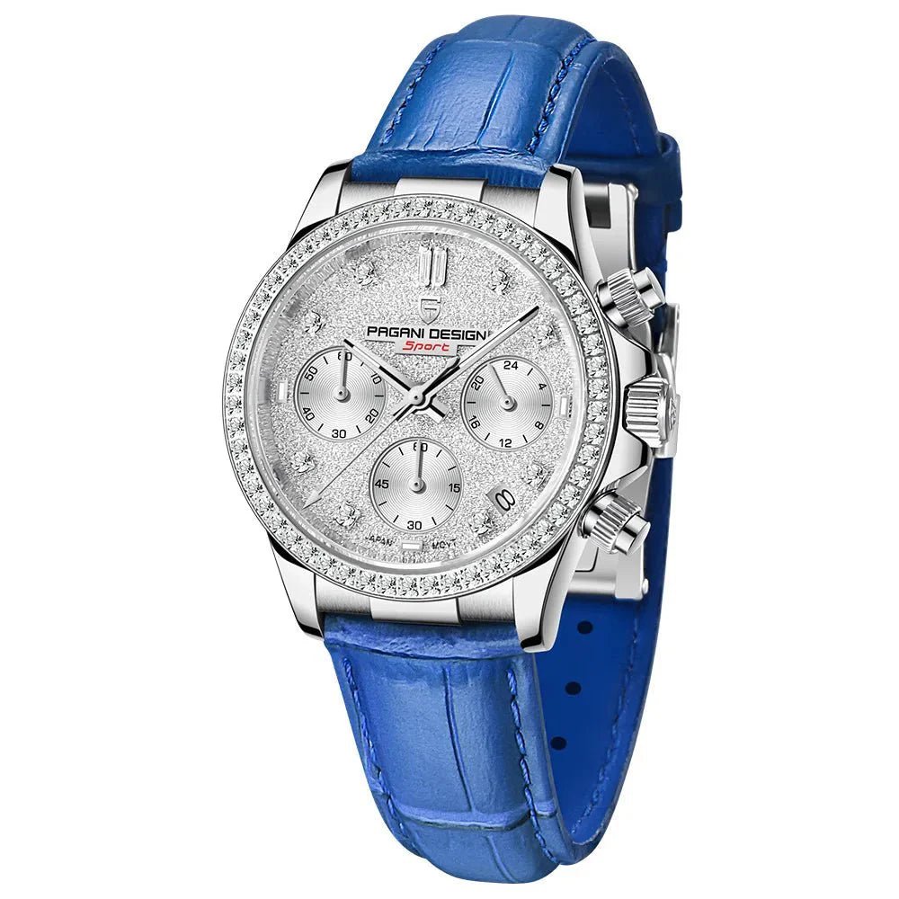 Relógio Pagani Design Feminino Cronógrafo com Safira e Cristais BlueGramora | Luxury Ladies Clothing