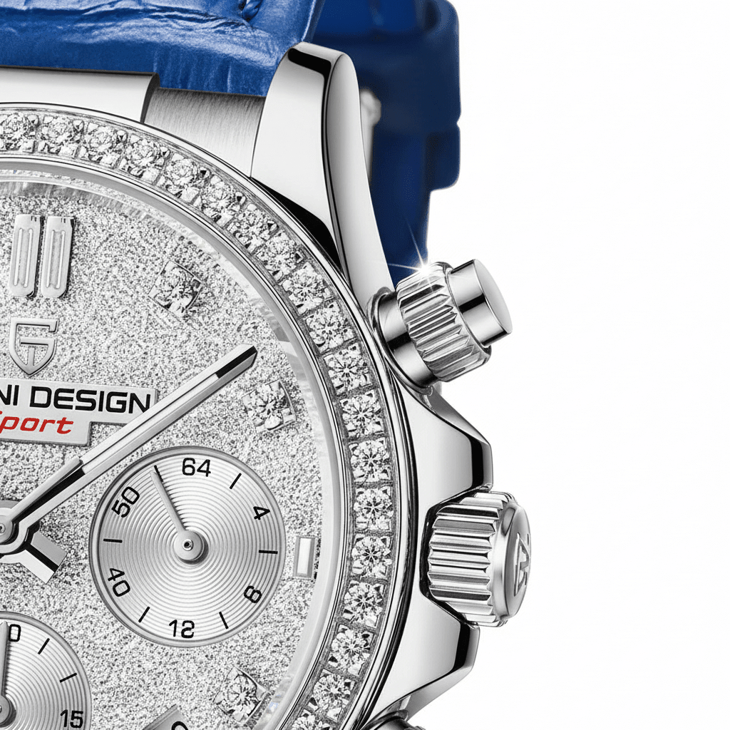 Relógio Pagani Design Feminino Cronógrafo com Safira e Cristais BlueGramora | Luxury Ladies Clothing
