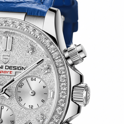 Relógio Pagani Design Feminino Cronógrafo com Safira e Cristais BlueGramora | Luxury Ladies Clothing