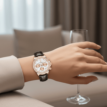 Relógio Pagani Design Feminino Cronógrafo com Safira e Cristais Gold BlackGramora | Luxury Ladies Clothing