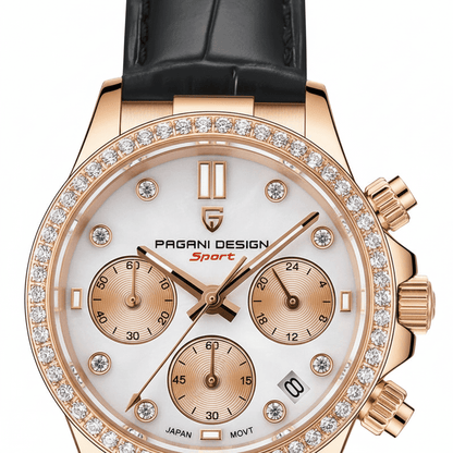 Relógio Pagani Design Feminino Cronógrafo com Safira e Cristais Gold BlackGramora | Luxury Ladies Clothing
