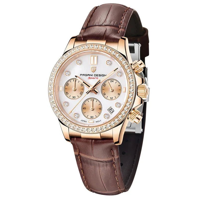 Relógio Pagani Design Feminino Cronógrafo com Safira e Cristais GoldGramora | Luxury Ladies Clothing