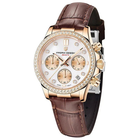 Relógio Pagani Design Feminino Cronógrafo com Safira e Cristais GoldGramora | Luxury Ladies Clothing