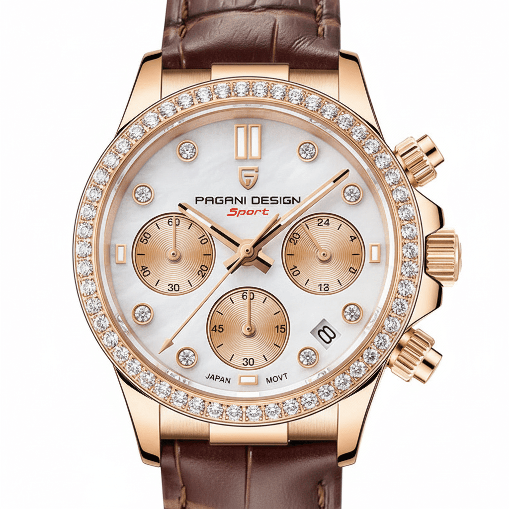 Relógio Pagani Design Feminino Cronógrafo com Safira e Cristais GoldGramora | Luxury Ladies Clothing