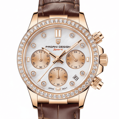 Relógio Pagani Design Feminino Cronógrafo com Safira e Cristais GoldGramora | Luxury Ladies Clothing