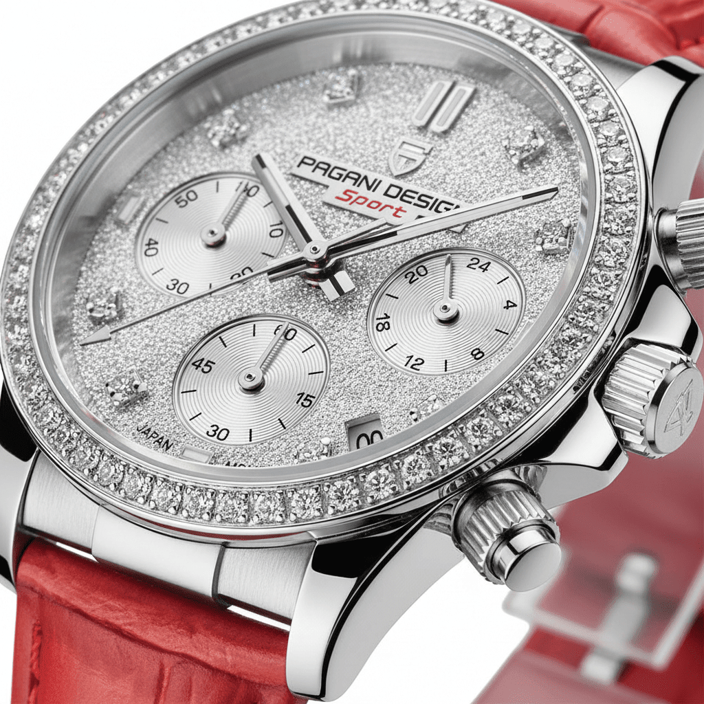 Relógio Pagani Design Feminino Cronógrafo com Safira e Cristais RedGramora | Luxury Ladies Clothing
