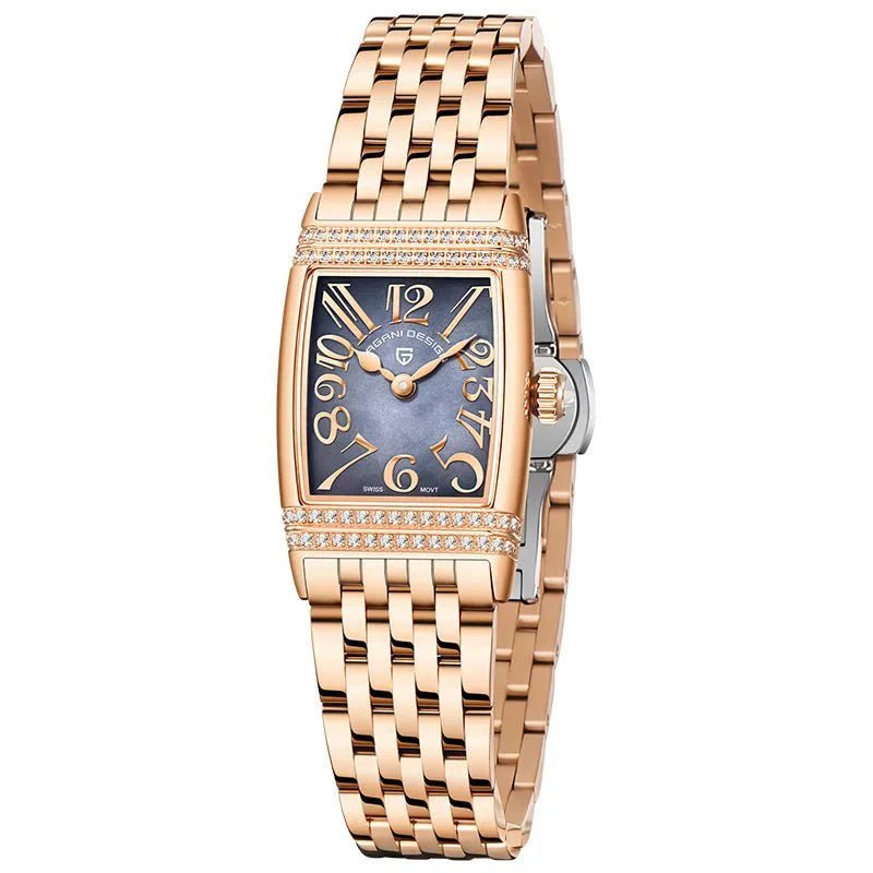 Relógio Pagani Design Feminino Retangular Safira e Cristais Gold BlackGramora | Luxury Ladies Clothing