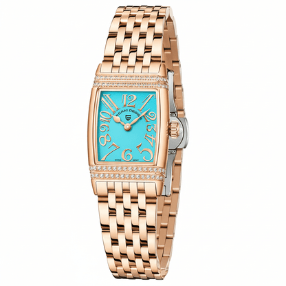 Relógio Pagani Design Feminino Retangular Safira e Cristais Gold BlueGramora | Luxury Ladies Clothing