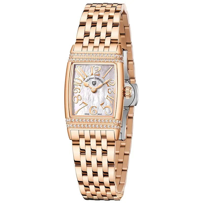 Relógio Pagani Design Feminino Retangular Safira e Cristais Gold WhiteGramora | Luxury Ladies Clothing