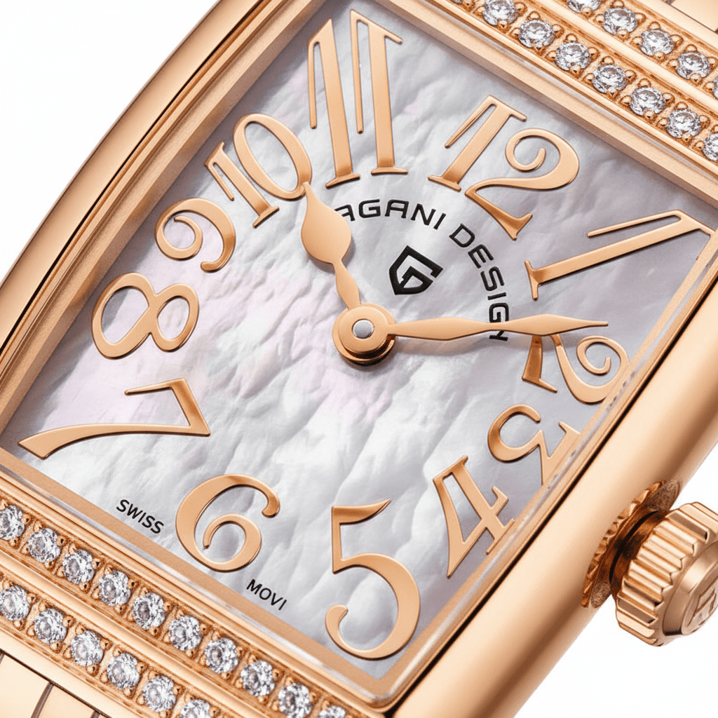Relógio Pagani Design Feminino Retangular Safira e Cristais Gold WhiteGramora | Luxury Ladies Clothing