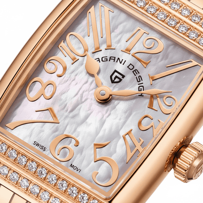 Relógio Pagani Design Feminino Retangular Safira e Cristais Gold WhiteGramora | Luxury Ladies Clothing