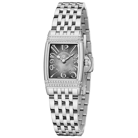 Relógio Pagani Design Feminino Retangular Safira e Cristais Silver BlackGramora | Luxury Ladies Clothing