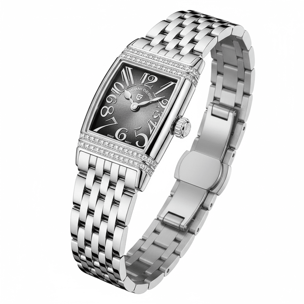 Relógio Pagani Design Feminino Retangular Safira e Cristais Silver BlackGramora | Luxury Ladies Clothing