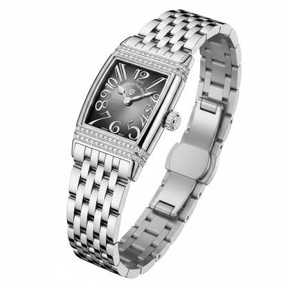 Relógio Pagani Design Feminino Retangular Safira e Cristais Silver BlackGramora | Luxury Ladies Clothing
