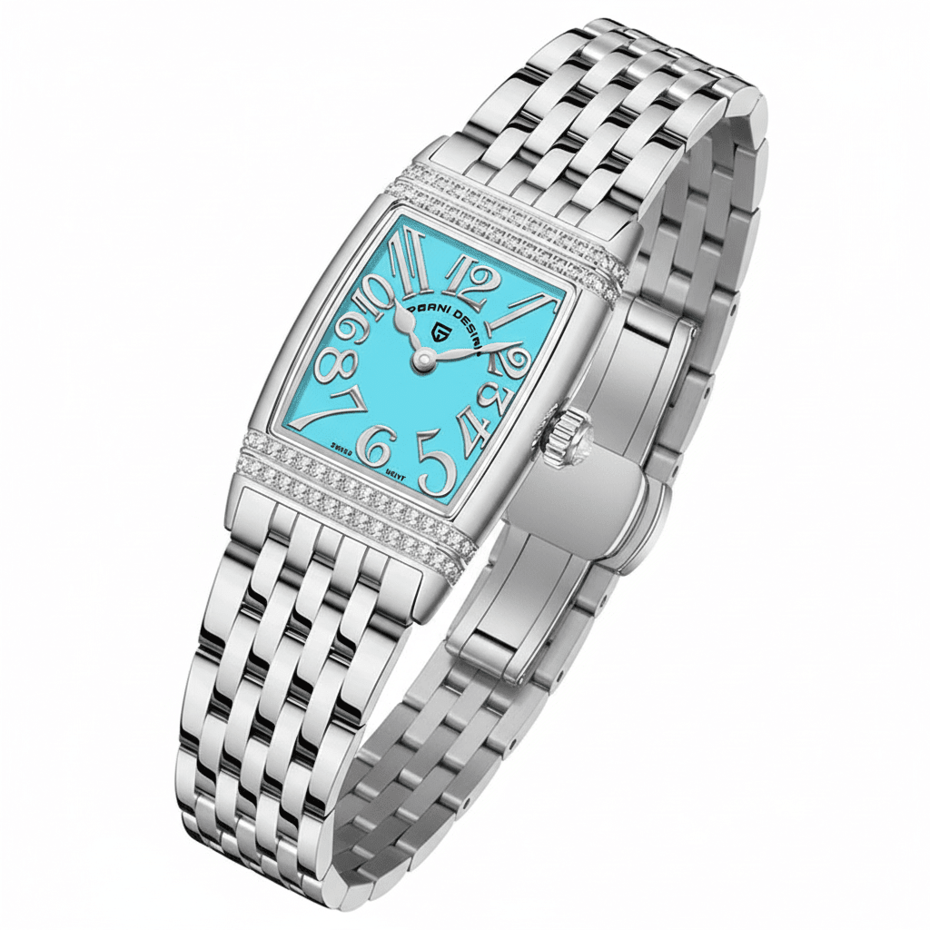 Relógio Pagani Design Feminino Retangular Safira e Cristais Silver BlueGramora | Luxury Ladies Clothing