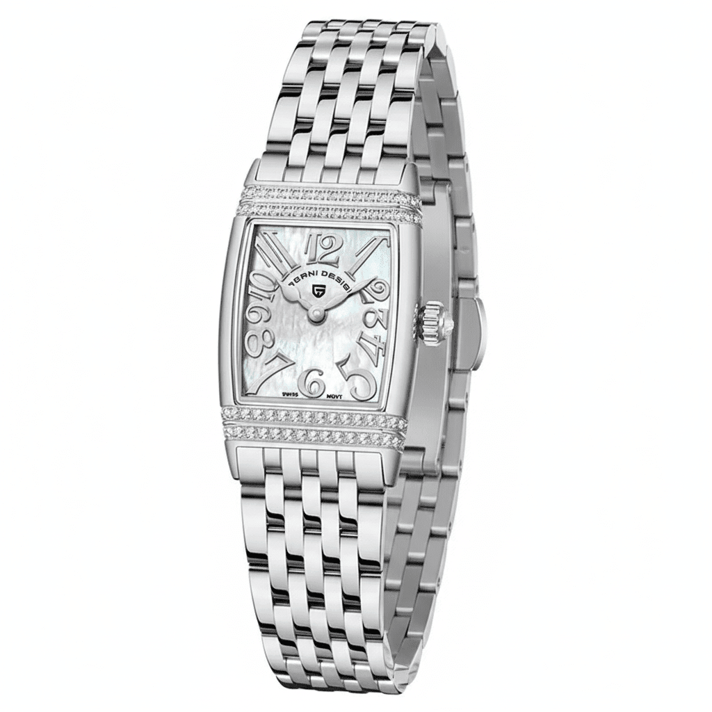 Relógio Pagani Design Feminino Retangular Safira e Cristais Silver Silver WhiteGramora | Luxury Ladies Clothing
