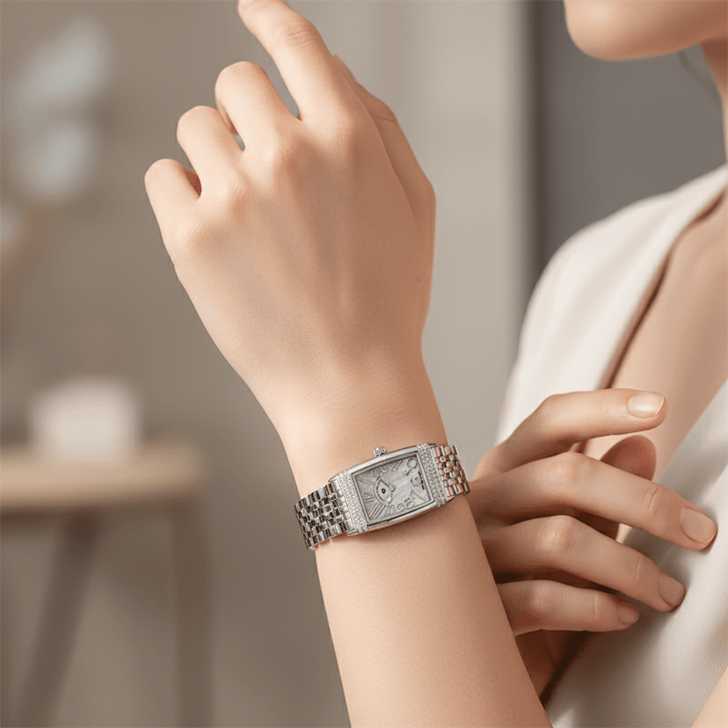 Relógio Pagani Design Feminino Retangular Safira e Cristais Silver Silver WhiteGramora | Luxury Ladies Clothing