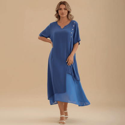 Vestido Feminino Midi em Camadas com Botões.Gramora | Luxury Ladies Clothing