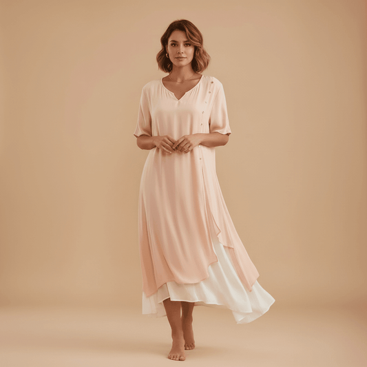 Vestido Feminino Midi em Camadas com Botões.Gramora | Luxury Ladies Clothing
