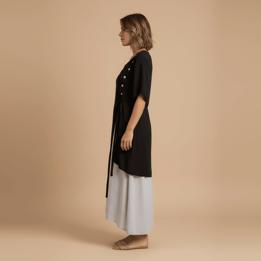 Vestido Feminino Midi em Camadas com Botões.Gramora | Luxury Ladies Clothing
