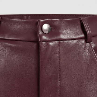 Calça Wide Leg em Couro Sintético Feminina de Cintura Alta